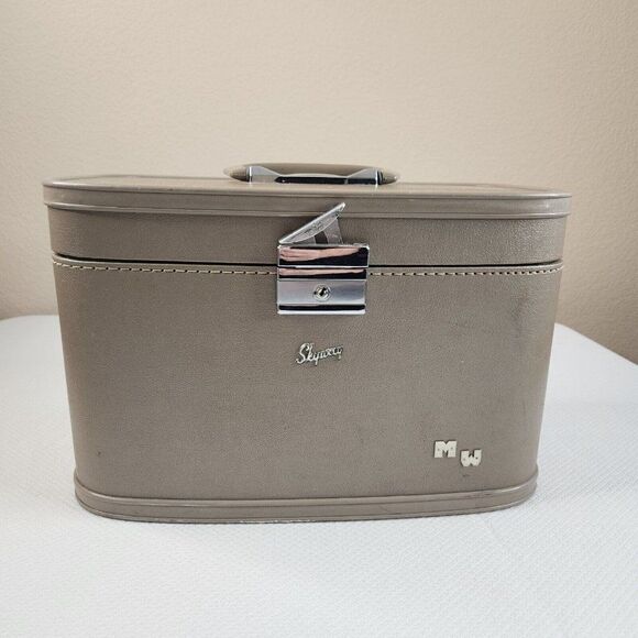 Vintage 50s 60s SKYWAY Luggage Train Cosmetic Case Mid Century Pinup Glam Travel - Picture 1 of 13